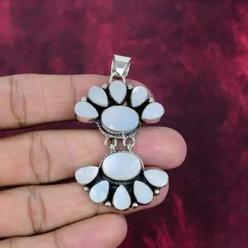 Mother of Pearl Handmade Gemstone Jewelry, 925 Solid Sterling Silver Pendant Antique Jewelry 2.44 Inches