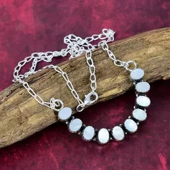 Mother Of Pearl Handmade Gemstone Necklace, 925 Solid Sterling Silver Necklace Antique Jewelry, Gift For Love