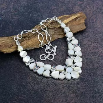 Перламутр, мистика, драгоценный камень белый топаз, ювелирные изделия ручной работы из цельного серебра 925 пробы, великолепное ожерелье для свадебного подарка Adjustable with 18 inches белый