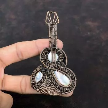 Mother Of Pearl Pendant Copper Wire Wrapped Pendant Guitar Gemstone Pendant Copper Jewelry Handmade Pendant Wedding Gift Wire Wrap Jewelry