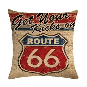 Mother Road Route 66 Pillow Case Linen Cotton Home Textile Waist Cover Cushion L