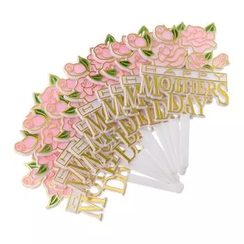Mother s Day Card Gold Blocking Cake Toppers Decor Insert Rose Picks Dessert Plastic Party Supplies розовый