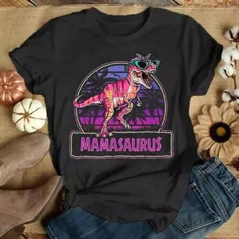 Mother S Day Mamasaurus Dinosaur T-Shirt Men Women Fashion Harajuku T Shirt Summer Cool Short Sleeve Hip Hop Top S чёрный