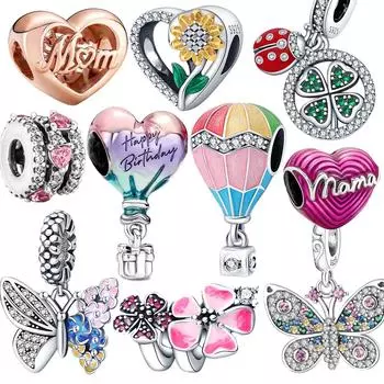 Mother S Day New Charm Of 925 Happy Birthday Air Balloon Charm Fit Bracelet Triple Halo Heart Charms