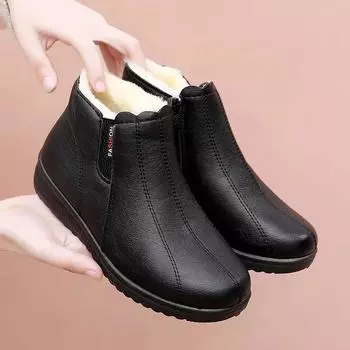 Mother Shoes Cotton Shoes Middle-aged Winter Warm Non-slip Soft Soled Ankle Boots Elderly Women s Shoes Plus Velvet Leather Shoe 35 вино красного