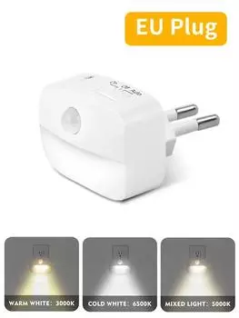 Motion Sensor EU US Socket Plug in LED Night Light 220V 110V Human Infrared Induction Lamp for Bedroom Stairs Cabinet Corridor