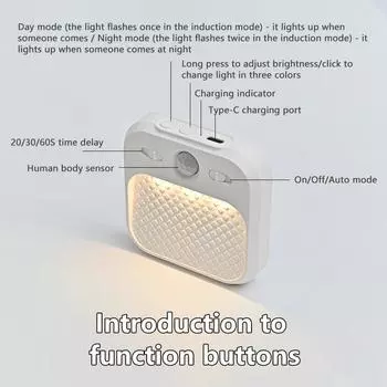 Motion Sensor LED Night Light Rechardeable Square Lamp for Bedroom Staircase Aisle Closet Human Induction Cabinet Light 3 Colors