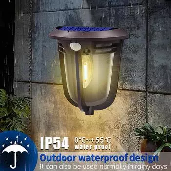 Motion Sensor Wall Light Solar Porch Lights Outdoor Waterproof Wireless Retro Decor Lighting for Front Door Farmhouse Hallway
