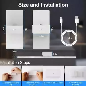 Motion Sensor Wall Sconce (Set of 2), USB Rechargeable Battery Powered Wireless Night Light, Bedroom Decor 22X10cm