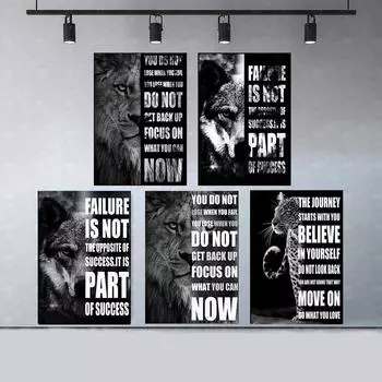 Мотивационный Черный Волк Лев Леопард Холст Картины Плакаты и Принты Вдохновляющие Цитаты Жизни Настенные Художественные Фотографии Гостиная Украшения Дома 20x30cm No Frame белый