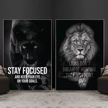 Мотивация животных, черно-белые холсты, художественные постеры и принты, африканские короли льва, картины на стене, современные картины для гостиной, домашний декор 20x30cm no frame