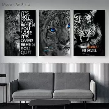Мотивирующие цитаты, постер, черно-белые картины на холсте с изображением животных, король лев, тигр, подвесные картины для декора стен гостиной 21x30cm No Framed