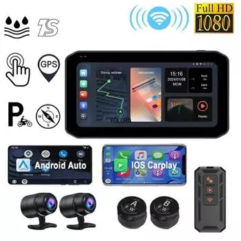 Мотоцикл 6.25 сенсорный экран Двойная камера Беспроводной CarPlay Android Auto Bluetooth Motor DVR GPS Навигация Передний Задний Объектив None