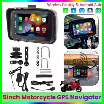 Мотоцикл беспроводной Carplay Android Auto портативный навигатор GPS 5-дюймовый экран IPX7 мотоцикл водонепроницаемый дисплей автомобильное радио Play