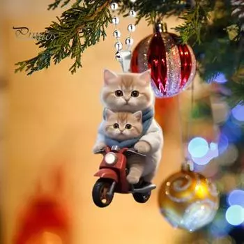 Мотоцикл Кот Акриловые подвесные украшения для дома, комнатная рождественская елка, зеркало заднего вида автомобиля, 2D, плоский ездовой котенок, подвесное украшение, мультяшное животное, подвеска Cat