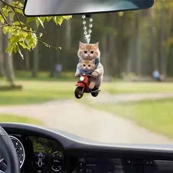 Мотоцикл Кот Акриловые подвесные украшения для дома, комнатная рождественская елка, зеркало заднего вида автомобиля, 2D, плоский ездовой котенок, подвесное украшение, мультяшное животное, подвеска Cat