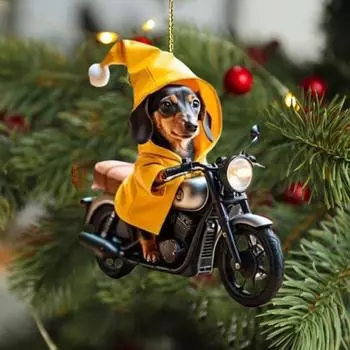 Мотоцикл собака акриловые подвесные украшения для дома комнатная рождественская елка зеркало заднего вида автомобиля 2D плоский желтый балахон езда щенок подвесные украшения Dog