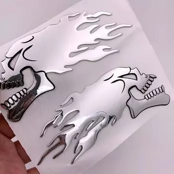 Мотоцикл Танк Автомобиль Щепка Пылающий Череп 3D Гелевая Наклейка Наклейка L/R Пара