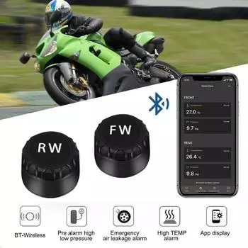 Мотоцикл TPMS 2 датчика Bluetooth 4.0 5.0 Система контроля давления в шинах Диагностический набор для пит-байка Тестер шин Аксессуары для мото 2 Sensors