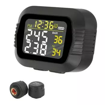 Мотоцикл TPMS ЖК-цветной дисплей с 2 внешними датчиками Температурная сигнализация Система контроля давления в шинах Беспроводная Portable