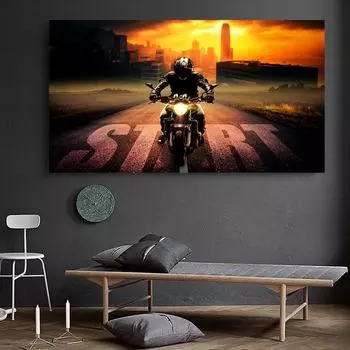 Мотоцикл в тумане, плакаты и принты, картина на холсте, черно-белые настенные художественные картины для гостиной, домашний декор, Cuadros, без рамки 20*40cm