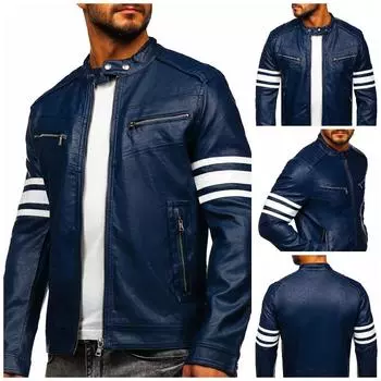 Мотоциклетная байкерская куртка ручной работы из натуральной мягкой овечьей кожи, стильная синяя мужская куртка XS синий