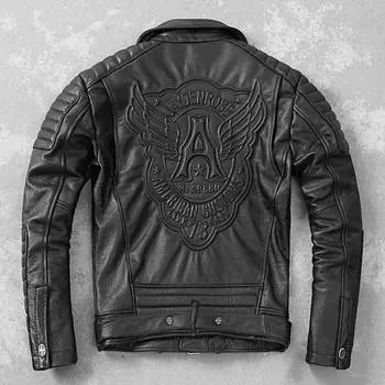 Мотоциклетная байкерская одежда из натуральной яловой кожи, мужская кожаная куртка, мужская куртка, одежда для езды на мотоцикле, тонкое пальто с отложным воротником XXXXXL