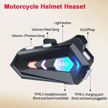 Мотоциклетная Bluetooth-гарнитура с водонепроницаемыми шумоподавляющими наушниками, стереоплеером, беспроводной гарнитурой для шлема, наушниками