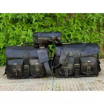 Мотоциклетная боковая сумка, седельные сумки-кофры, сумка-кошелек, 3 сумки(Очень большой) Бычья кожа чёрный