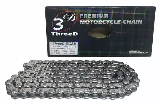 Мотоциклетная цепь THREED 520SM Silver 108L SKJ Press Clip SX2 Ring Seal (Полусуставной)