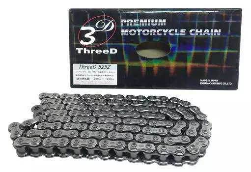 Мотоциклетная цепь THREED 525Z Серебристая 114L MLJ Сальник QX2 (Уплотнение швов) серебряный