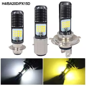 Мотоциклетная фара H4 HS1 BA20D P15D 3030 24MSD светодиодные лампочки двухцветные белые желтые Plug And Play для квадроцикла, мопеда, велосипеда