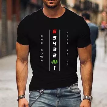 Мотоциклетная футболка с дизайном переключения передач 1N23456 Мотоциклетная футболка с переключением передач, мужские футболки с короткими рукавами и круглым вырезом S чёрный