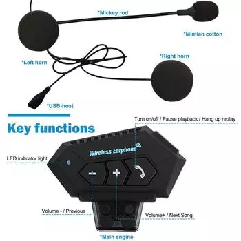 Мотоциклетная гарнитура Bt Helmet Wireless Hands-Free Call Kit Стерео Анти-помехи Водонепроницаемый музыкальный плеер Динамик чёрный