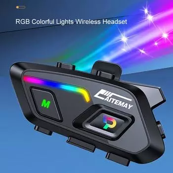 Мотоциклетная гарнитура P20 для шлема Bluetooth 5.3, беспроводные мотонаушники, водонепроницаемый комплект для звонков без помощи рук с цветной подсветкой RGB