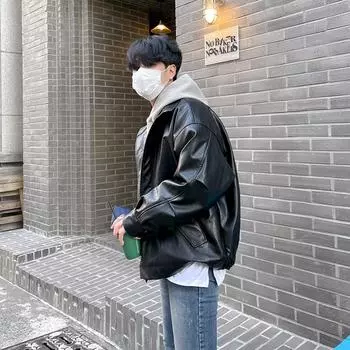 Мотоциклетная кожаная куртка для мужчин на осень и зиму, утолщенная, корейский стиль, модная, свободная, красивая, ретро, рабочая кожаная куртка, куртка M белый