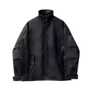 Мотоциклетная кожаная куртка для мужчин на осень и зиму, корейский стиль, свободная ретро-универсальная кожаная куртка M чёрный