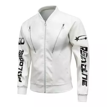 Мотоциклетная кожаная куртка, мужская кожаная куртка, мужская однотонная гоночная куртка с принтом, мужская свободная кожаная куртка для пары в гонконгском стиле XXXL белый