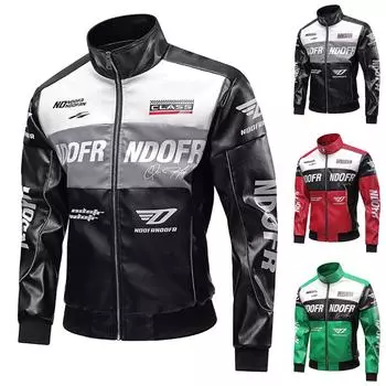 Мотоциклетная кожаная куртка свободная модная летная кожаная куртка мужская вышитая кожаная куртка мужская L чёрный