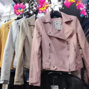 Мотоциклетная кожаная куртка женская короткая стираная кожа весна новая кожаная куртка короткая женская весенне-осеннее пальто S