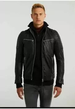 Мотоциклетная куртка-бомбер из черной чистой овчины, мужская байкерская куртка XS чёрный