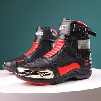 Мотоциклетная обувь из натуральной кожи для мужчин и женщин, мотоциклетная обувь, гоночные ботинки для бездорожья, мотоциклетное снаряжение, рыцарские ботинки 36 красный