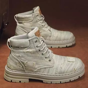 Мотоциклетная обувь Мужская мода Высокие ботинки Массивные ботинки для мужчин Повседневные уличные кроссовки Мужские ботинки в стиле панк в британском стиле 39 бежевый