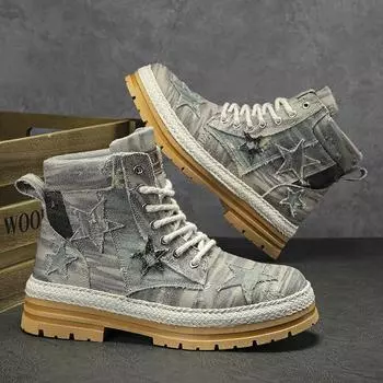 Мотоциклетная обувь, мужская модная обувь с высоким берцем, массивные ботильоны для мужчин, повседневные уличные кроссовки, мужские ботинки в британском стиле в стиле панк 39 синий