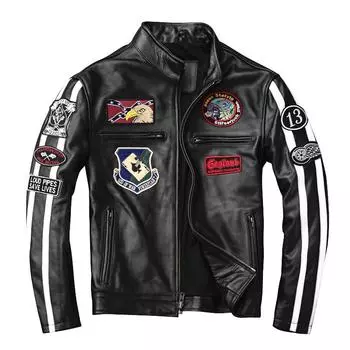 Мотоциклетная одежда Harley, мотоциклетная кожаная куртка с несколькими лейблами и вышивкой, короткая стильная куртка из натуральной кожи в стиле панк-рок с верхним слоем из воловьей кожи S чёрный