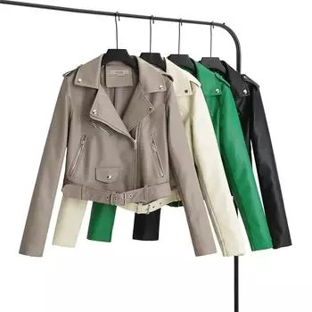 Мотоциклетная осень женская Европа и США тренд уличная ветровка свободная сотня с искусственной кожаной курткой размера плюс XL белый