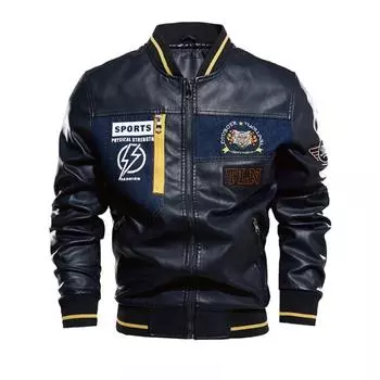 Мотоциклетная осенняя кожаная куртка для мужчин, одежда из искусственной кожи, мужские деловые повседневные зимние пальто M темно-синий