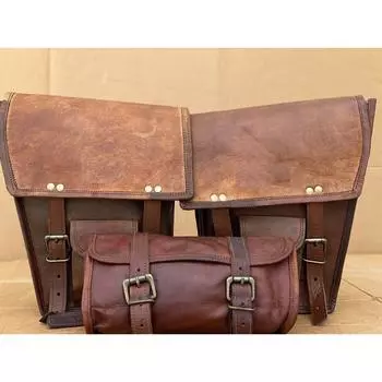 Мотоциклетная седельная сумка Combo 3, винтажные кожаные кофры, чемодан для инструментов, 3 чехла для велосипеда коричневый