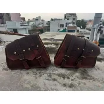 Мотоциклетная седельная сумка из натуральной коричневой козьей кожи, передняя вилка, поворотный рычаг, комбинированная сумка для инструментов 11 x 9 x 5 in коричневый