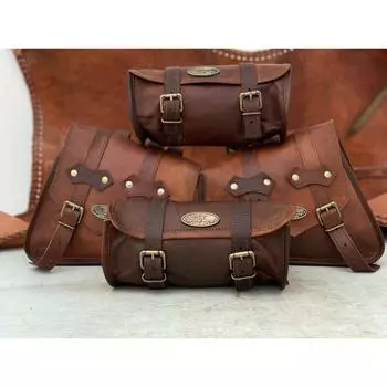 Мотоциклетная седельная сумка, кожаные седельные сумки, кофры, сумка для багажа, коричневые сумки, 4 шт. коричневый